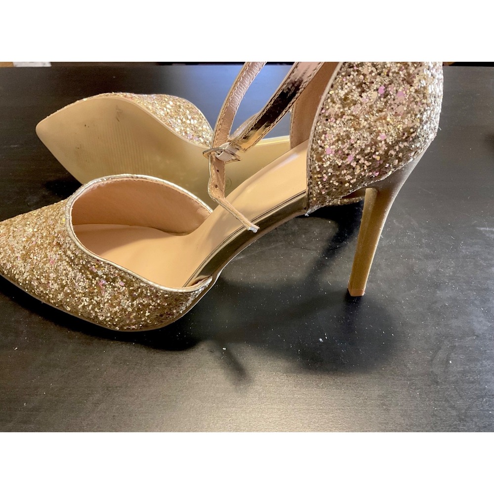 Sequin Decor Metallic Detail Ankle Stiletto Shoes US 9.5 Holiday New Year's Eve - Picture 4 of 7